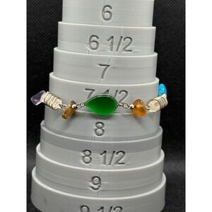 Multi Gemstone Chakra Bracelet Silver Tone Wire Wrapped Adjustable 6.5 ~ 7.5in